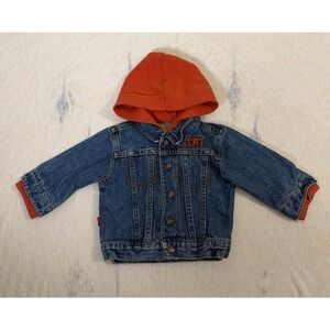 Vintage Levi's Baby Denim Jacket Hoodie Orange Hood Trucker 9M Levi Strauss